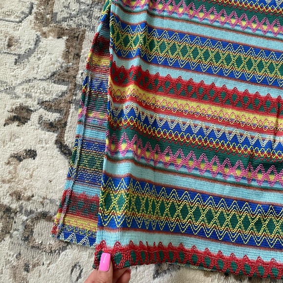 New Striped Pattern Square Neck Tank Dress Sleeveless Slit Boho Multicolored NWT - Picture 8 of 16